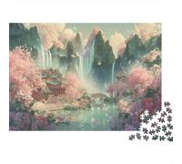 Templo de Cascada mística Rompecabezas 3D 52x38cm/1000pcs, - Juego Antistrés para Familias, Educativo Y Creativo, Regalo De Decoración Hogareña