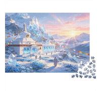 Templo en Montaña Nevada Puzzle de 1000 Piezas Papel para Adultos Vista del Amanecer Juego de Puzzle 1000 Piezas Relajación Enfoque Decoración Regalo 38x26cm/1000pcs