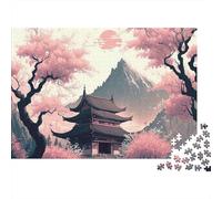 Templo Entre cerezos en Flor Rompecabezas 1000 Piezas Adultos Papel estimulación Mental Paisaje Sakura decoración hogar 38x26cm/1000pcs