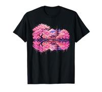 Templo Japonés Cerezo Flor Árboles Montaña Reflexión Camiseta