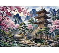 Templo japonés con Flores de Cerezo Puzzle De Madera 500 Piezas Adultos Y Niños,Anti-estrés,14 Años+,Deco Pared Sakura,Desafío,Regalo Ideal,Madera,Rompecabezas,Relax,Reto,Educativo (52x38cm)