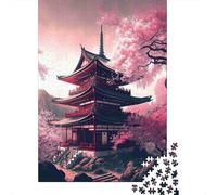 Templo japonés Sakura 1000 Piezas Papel Ecológico Paquete De Rompecabezas para Adultos Niños Divertido Y Desafiante Juego 38x26cm/1000pcs