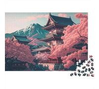 Templo Japonés Sakura Premium Rompecabezas de 1000 Piezas para Adultos Pagoda Entre Montañas de Cerezos en Flor Rosados Robusto Vibrante Desafiante Alivio de Estrés 70x50cm/1000pzs