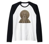 Templo Maya Pirámide Solar Disco Antiguo Piedra Reliquia Arte Camiseta Manga Raglan