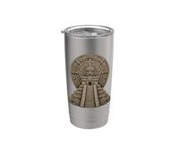 Templo Maya Pirámide Solar Disco Antiguo Piedra Reliquia Arte Vaso térmico de acero inoxidable de doble pared