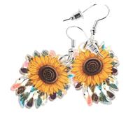 TEMPNAP 1 Par Pendientes de flores de girasol Pendientes de pendientes funky para mujer únicos joyas boho para mujer pendientes colgantes de flores aretes boho Acrílico Naranja
