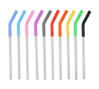 TEMPNAP 10piezas Cañitas Reutilizables de Acero Inoxidable con Boquilla de Silicona Juego y Antirrayaduras para Bebidas Yogur Zumos y Smoothies Colores Mezclados Color Color Aleatorio