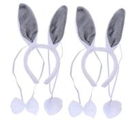 TEMPNAP 2 Juegos Tocado De Orejas De Conejo Decoración Conejito Todo Diadema De Felpa Diadema De Conejo De Peluche Revelar Disfraz De Conejo Adulto Diadema De Oreja Venda Gris Tela