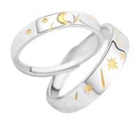TEMPNAP 2piezas Anillos De Promesa Para Parejas Ajustables Diseño Creativo De Luna y Estrella Joyería Romántica Para San Valentín y Aniversarios