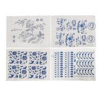 TEMPNAP 4 Hojas de Papel de Transferencia para Cerámica Calcomanías bajo Cubierta, Diseño Tradicional Azul, Papel Profesional para Decoración de Arcilla y Calcas Cerámicas para Cocción