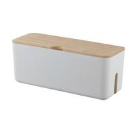 TEMPNAP Caja de Almacenamiento de Cables White Tapa de Bambú Organizador de Cables de Pared Desmontable Administrador de Línea para Enchufes Domésticos Oficina y Ordenar Espacios