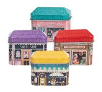 TEMPNAP Caja de Hojalata para Almacenamiento, Set de 4 Piezas Tapa, Diseño de Casas Miniatura, para Dulces y Frutos Secos, Adecuado para Cocina y Decoración Navideña, Estilo
