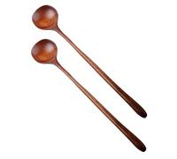 TEMPNAP Cuchara de Madera para Servir Mango Largo de 28 Cm, Set 2 Piezas, Cuchara para Mezclar Sopas y Postres, Utensilio de Cocina Resistente al Calor para Ollas Profundas, Uso Doméstico