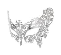 TEMPNAP Máscara Veneciana de Media Cara para Mascarada y Cosplay, Metálica Plateada 7 Gemas de Imitación, Accesorio de Disfraz para Fiesta y Carnaval Mujer