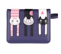 TEMPNAP Monedero Corto Cremallera para Mujer en PU Color Azul Real, Billetera Pequeña Diseño de Gato, Múltiples Compartimentos para Monedas y Tarjetas, Adecuado para Uso Diario en