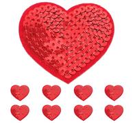 TEMPNAP Parche de Tela Autoadhesivo Lentejuelas Rojas en Forma de Corazón, 10 Piezas, Parche Bordado para Ropa, Bolsos y Sombreros, Aplicable para Reparar y Decorar Prendas