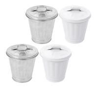 TEMPNAP Set de 4 Papeleras de Hierro con Tapa para Reciclaje y Almacenamiento, Fáciles de Mover, Decoración Creativa para Oficina o Habitación Infantil