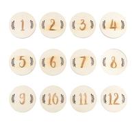 TEMPNAP Tarjetas para Recién Nacidos 12 Piezas Números de Meses y Hojas de Madera, Accesorios para Fotografía de Cumpleaños Ñiño, Registro Mensual y Recuerdo de Crecimiento Infantil