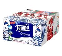 Tempo, Caja de pañuelos de papel, 3 cajas de 80 pañuelos desechables, 4 capas, 4 gráficos surtidos, paquete reciclable