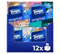 Tempo Caja de pañuelos originales - Megapack - 12 cajas, 60 toallitas por caja - Pañuelos de papel extra fuertes y suaves, lavables a máquina