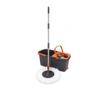 Tempo DI SALDI Juego de fregona giratoria con Doble Cubo, Cesta Inoxidable y 2 paños de Microfibra