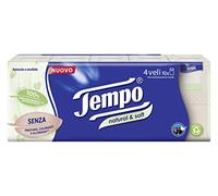 Tempo Pañuelos de bolsillo, 4 capas, natural y suave, 10 paquetes de 9 pañuelos, color crema, fibras no blanqueadas