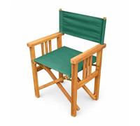 TEMPO STYLE Cannes - Silla de director plegable de madera de teca Cannes | Sillón de exterior con reposabrazos, ahorra espacio para jardín, terraza y camping | 58 x 58 x 85 cm (tela verde)