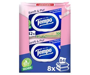 Tempo Toallitas húmedas "Sanft & Pur" - Megapack - 16 paquetes de 42 toallitas cada uno - Duo Packs - Papel higiénico húmedo, dermatológicamente probado y pH neutro para la piel