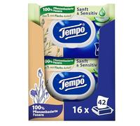 Tempo Toallitas húmedas "Suave y sensible" - Megapack - 16 paquetes de 42 toallitas cada uno - con aloe vera natural - Papel higiénico húmedo, dermatológicamente probado y pH neutro para la piel