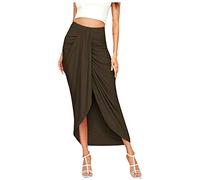 Temporada 1 Maxi masiva drapeada hendidura alta elástica falda casual de mujer chaqueta asimétrica envolvió la cintura cerezas, café, L
