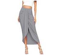 Temporada 1 Maxi masiva drapeada hendidura alta elástica falda casual de mujer chaqueta asimétrica envolvió la cintura cerezas, gris, M