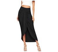 Temporada 1 Maxi masiva drapeada hendidura alta elástica falda casual de mujer chaqueta asimétrica envolvió la cintura cerezas, Negro , XXL