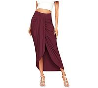 Temporada 1 Maxi masiva drapeada hendidura alta elástica falda casual de mujer chaqueta asimétrica envolvió la cintura cerezas, Vino, S