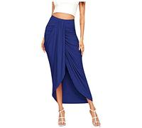 Temporada 1 Maxi masiva drapeada hendidura alta elástica falda casual de mujer chaqueta asimétrica envolvió la cintura cerezas, azul, XL