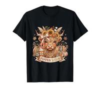 Temporada de Calabaza Highland Cow Boho Otoño Café Camiseta gráfica económica, Hombre, Negro, S