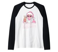 Temporada de trineos de Santa Peace Sign Pink Hot Girl Camiseta Manga Raglan