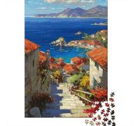 Temporada en mar Rompecabezas Pueblo Junto mar Cartón Premium 1000 Piezas Adultos, Desafío Educativo, Regalo Cumpleaños, Colores Vibrantes para Familia 52x38cm/1000pcs