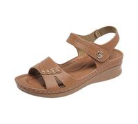 Temporada: Sandalias de punta abierta con suela gruesa y hebilla en el tobillo para una comodidad veraniega informal y un estilo para el día a día. (Brown, 39)
