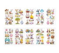 Temporary Tattoo, Tattoo Decals, Colorful Bunny Tattoo, Easter Egg Temporary Tattoo, 10 Sheets Bunny Designs Egg Patterns Chicken Stickers Spring Flowers Carrot Shapes Colorful For Boys and Girls