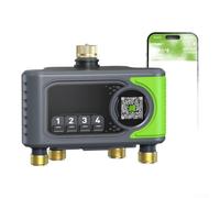 Temporizador de aspersor de 4 zonas con conexión WiFi para riego de manguera de jardín con anulación manual y lógica de riego climático (A)