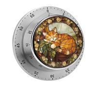 Temporizador de Cocina con diseño de Gato durmiendo en vidrieras, Reloj Temporizador de Cocina para Chefs con Alarma Sonora, no Requiere Pilas, Temporizador de Escritorio mecánico con Respaldo magné