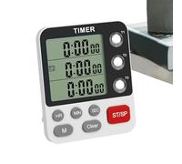 Temporizador de cocina de 3 canales - Temporizador de cocina digital, reloj triple de cuenta regresiva | Alarma fuerte para uso de la cocina, cronómetro magnético de cocción trasera, temporizador de v