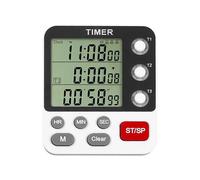 Temporizador de cocina digital - Magnético de 3 canales, Temporizador de cocina | Pantalla LED grande con recuento hacia arriba | Volumen ajustable, alarma silenciosa para hornear, cocinar, aula, esta