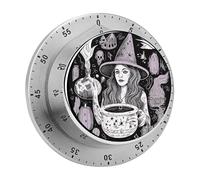 Temporizador de cocina magnético mecánico de acero inoxidable 304, alarma fuerte de 70 dB, base magnética, sin batería, 60 min, manual, mágico, brujería, dibujo bohemio, temporizador de cuenta regresi