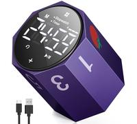 Temporizador de Enfoque de Escritorio, Temporizador Pomodoro de Productividad de Metal Esmerilado, Pantalla LED Digital Grande de 1.8" con Rotación Automática, para Oficina, Estudio y Trabajo, Morado