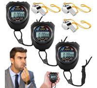 Temporizador digital deportivo, 3 unidades, cronómetro digital impermeable con 3 silbatos de acero inoxidable, cronómetro deportivo, pantalla grande, cronógrafo despertador para entrenamiento,