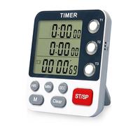Temporizador digital triple de cocina, 3 canales, temporizador de conteo y descuento, con reloj, magnético, función de memoria LCD, volumen ajustable, temporizador de cocina digital, para escuela