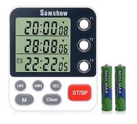 Temporizador digital triple de cocina, Samshow 3 canales cuenta regresiva arriba, temporizador de cocina, cronómetro, pantalla grande, alarma de volumen ajustable y luz intermitente con respaldo magnético, soporte (batería incluida)
