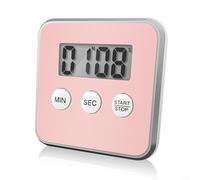 Temporizador electrónico con pantalla LCD fácil de leer, notificación de alarma al finalizar, función de sincronización más y menos, incluye imanes y soporte para uso (rosa)