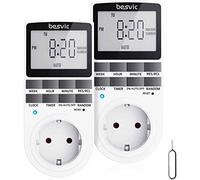 Temporizador Enchufe, Besvic 3680W Programador Enchufe Digital con Pantalla LCD Grande, 10 Programas Diarios y Modo Antirrobo, Enchufe Programable Ahorro Tiempo y Energía (2 Pack)